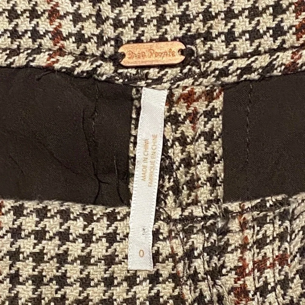 Free People Houndstooth Linen‎ Blend High Waisted Pleated Shorts Brown Size 0
